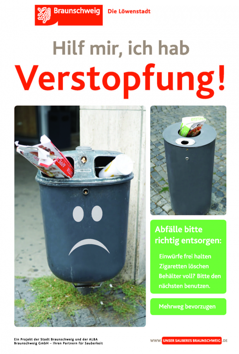 Braunschweig wirbt mit Plakaten für besseren Umgang mit Abfallbehältern