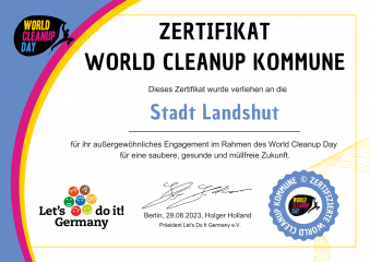 Die Stadt Landshut ist als „World Cleanup Kommune“ ausgezeichnet