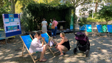 Mobiles, grünes Zimmer beim Familienfest in Herten (Copyright: Zukunftsinitiative Klima.Werk/EGLV)