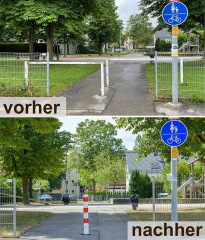 Umlaufsperre Parreutstraße vorher (oben) und nachher (unten) (Foto: Stadt Ingolstadt)