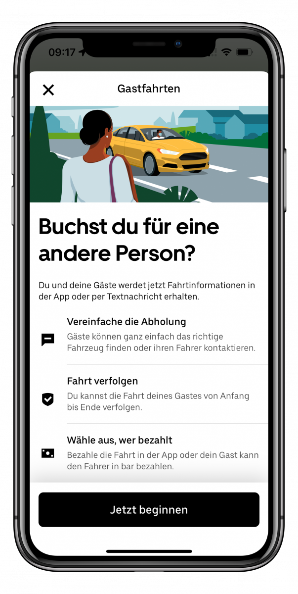 Neue Funktion in der Uber-App ermöglicht das Buchen von Fahrten für andere